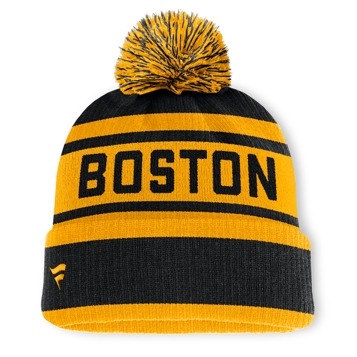 Boston Bruins Fanatics Fundamental Cuffed Knit Hat with Pom - Black/Gold
