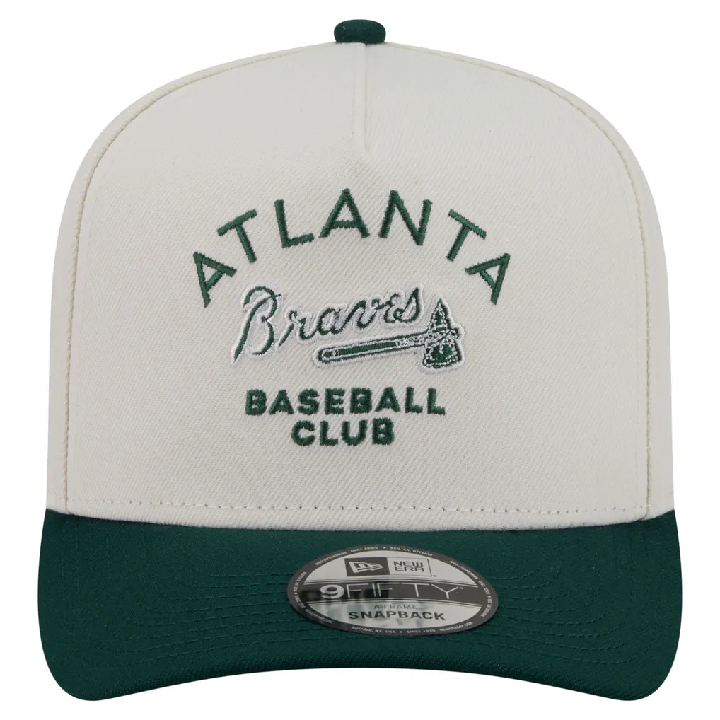 Atlanta Braves New Era Chrome A-Frame 9FIFTY Snapback Hat - Cream/Dark Green Techwosell