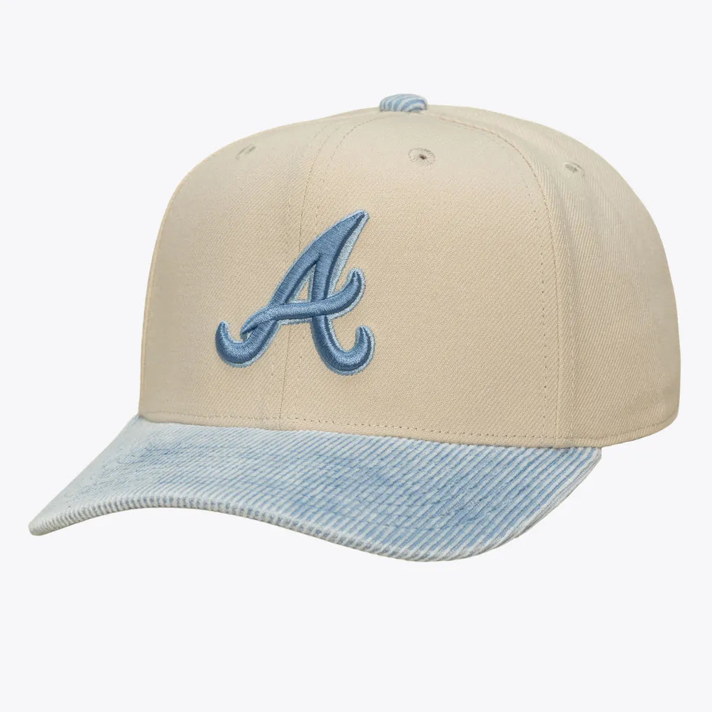 Atlanta Braves Mitchell & Ness Washed Corduroy Pro Crown Snapback Hat - Cream/Light Blue Techwosell