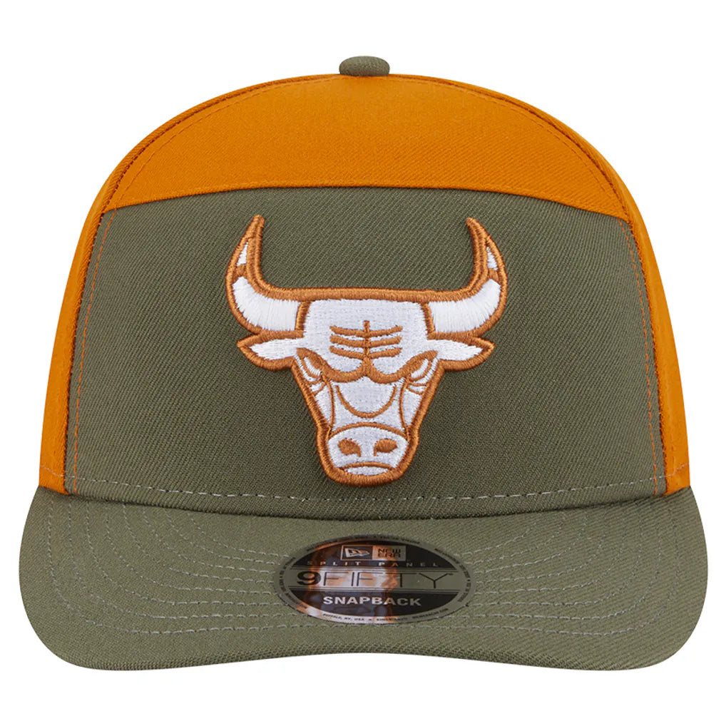 Chicago Bulls New Era Two-Tone Color Pack Split Panel 9FIFTY Adjustable Hat - Olive/Burnt Orange Techwosell