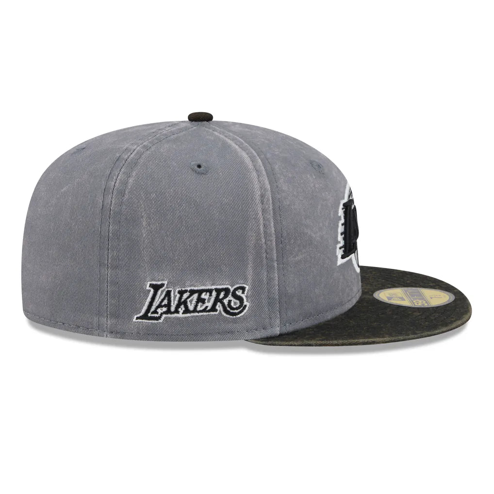 Los Angeles Lakers New Era Washed 59FIFTY Fitted Hat - Gray/Black Techwosell