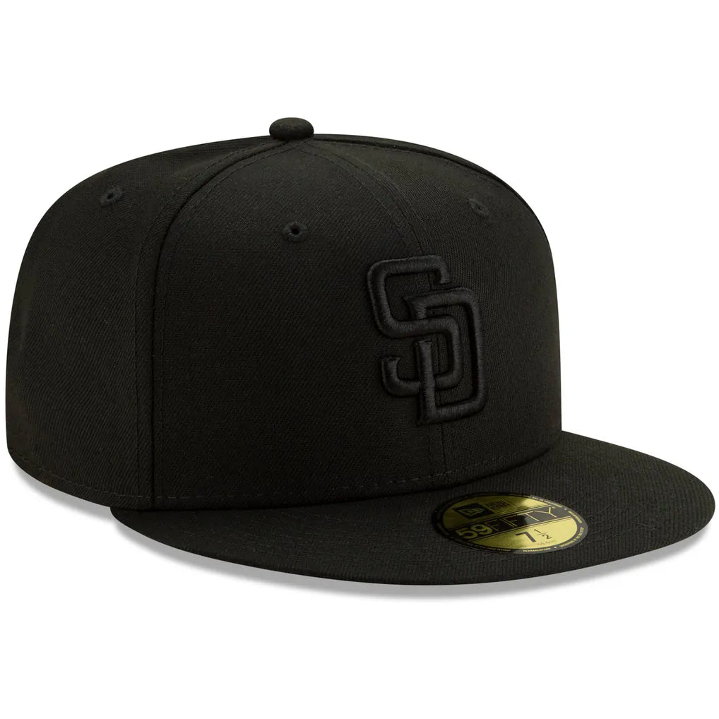 San Diego Padres New Era Black on Black 59FIFTY Fitted Hat - Black Techwosell