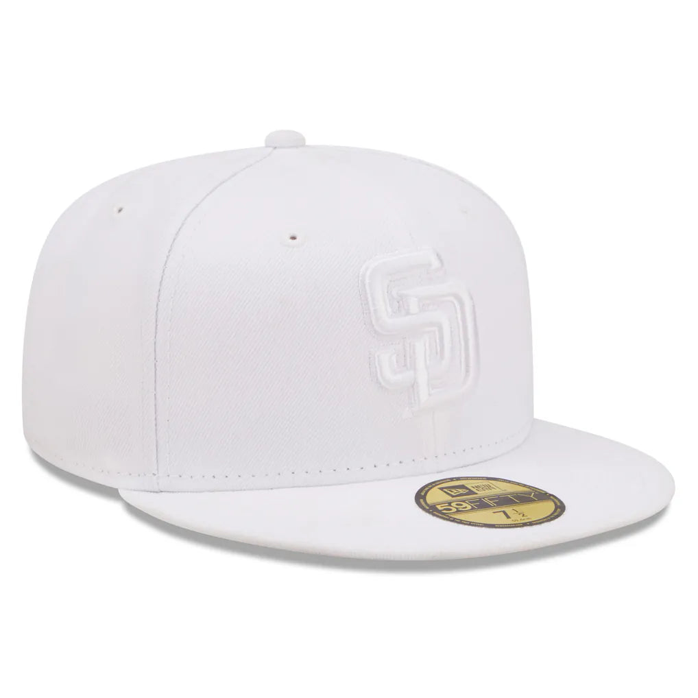San Diego Padres New Era White on White 59FIFTY Fitted Hat Techwosell