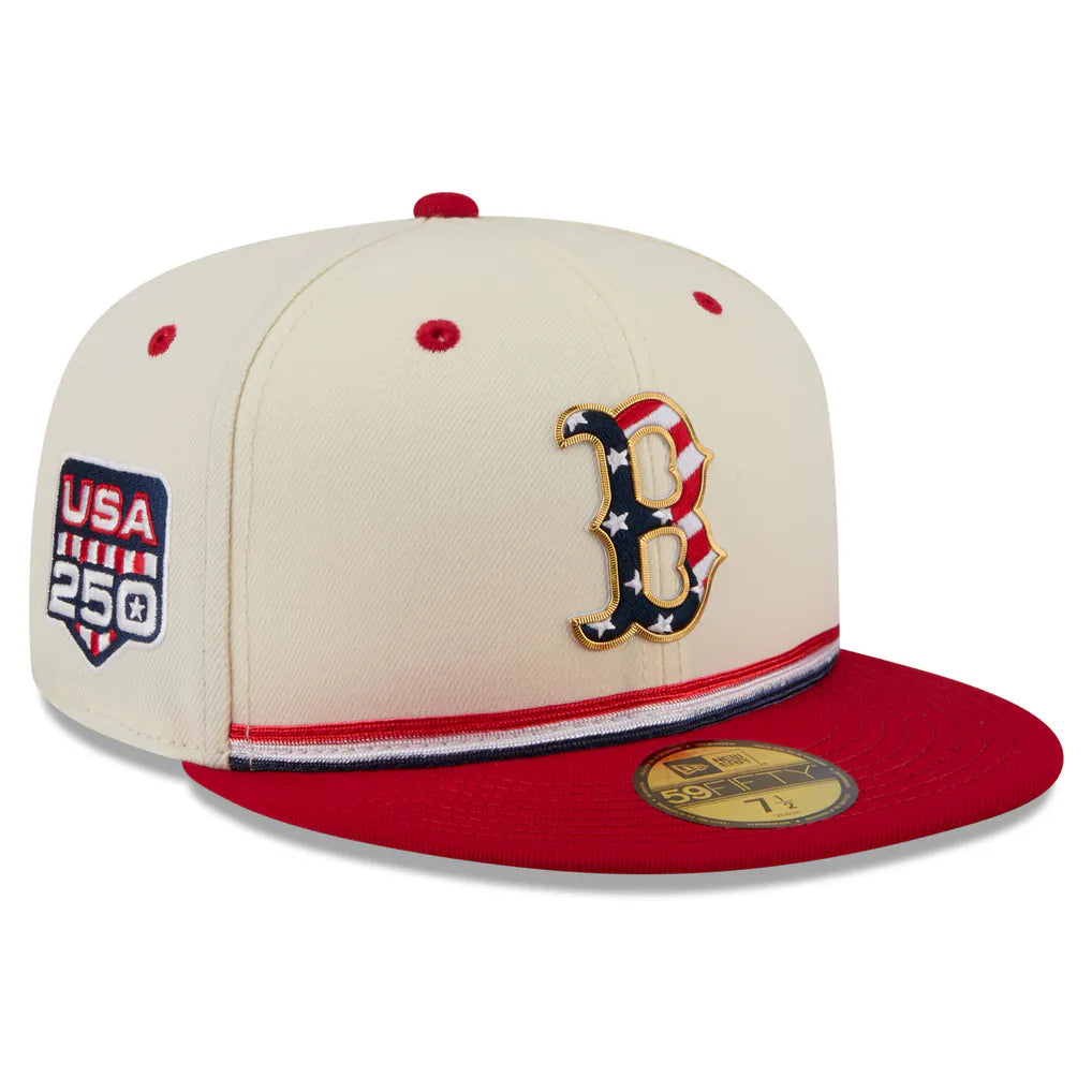 Boston Red Sox New Era USA 250 Fourth of July 59FIFTY Fitted Hat - Cream/Red Techwosell