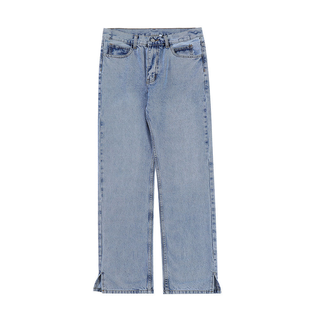 Solid Color Washed Raw Edge Jeans Men