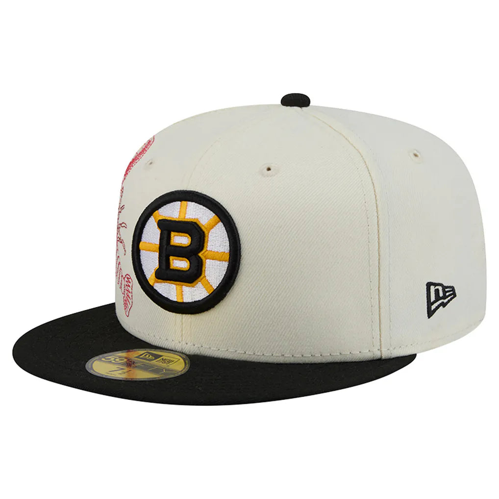 Boston Bruins New Era Localized Stitched 59FIFTY Fitted Hat - Cream/Black