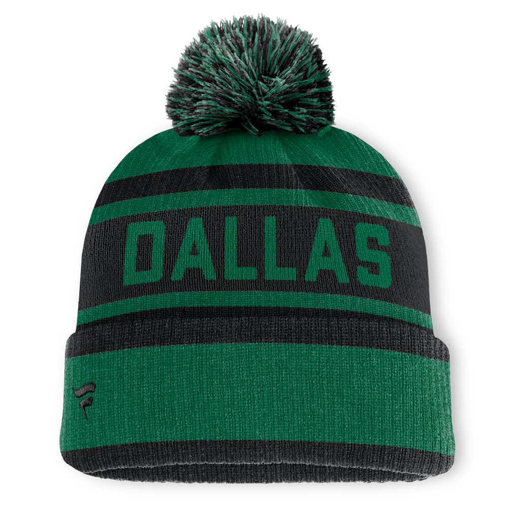 Dallas Stars Fanatics Fundamental Cuffed Knit Hat with Pom - Green/Black Techwosell