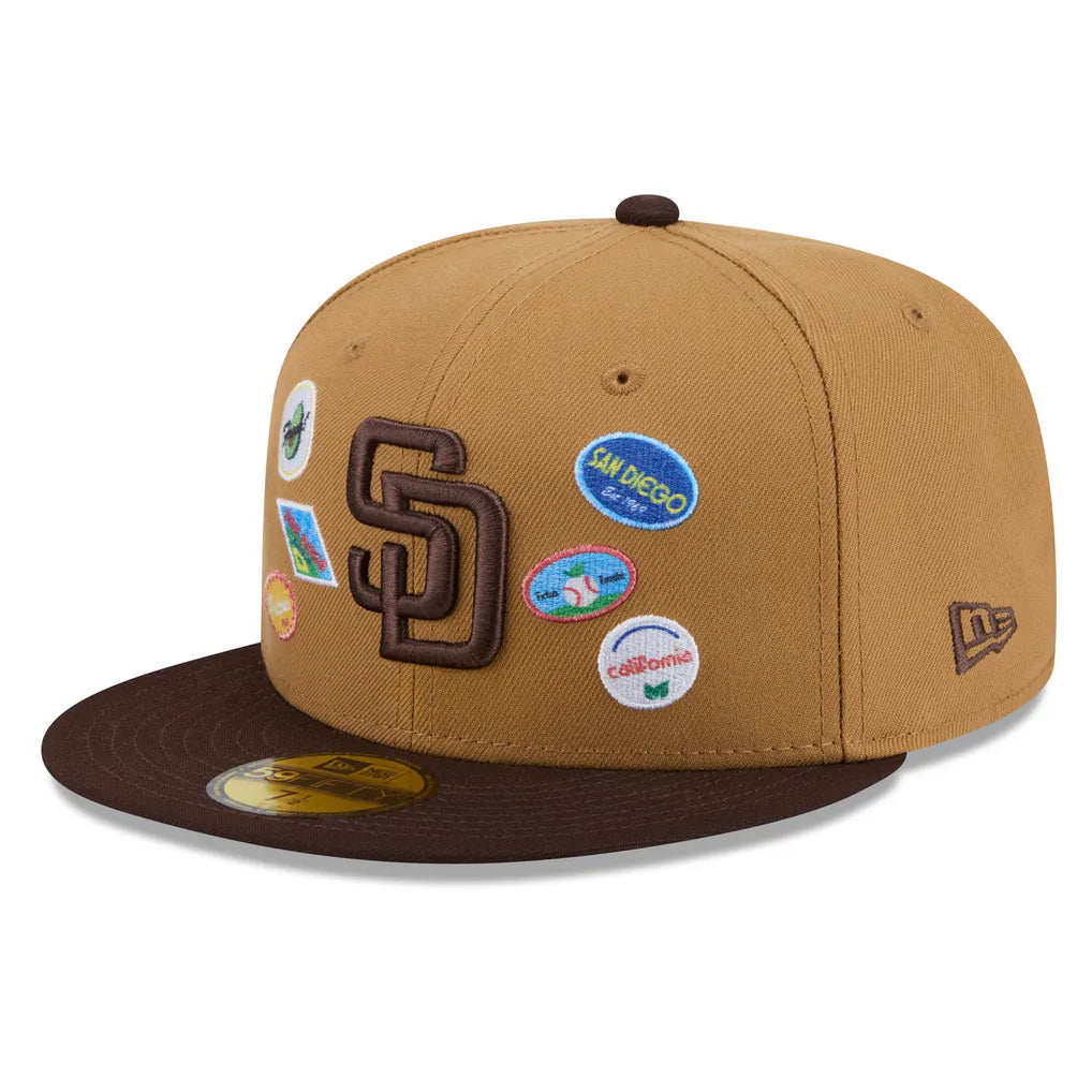 San Diego Padres New Era Fruit Sticker 59FIFTY Fitted Hat - Tan Techwosell