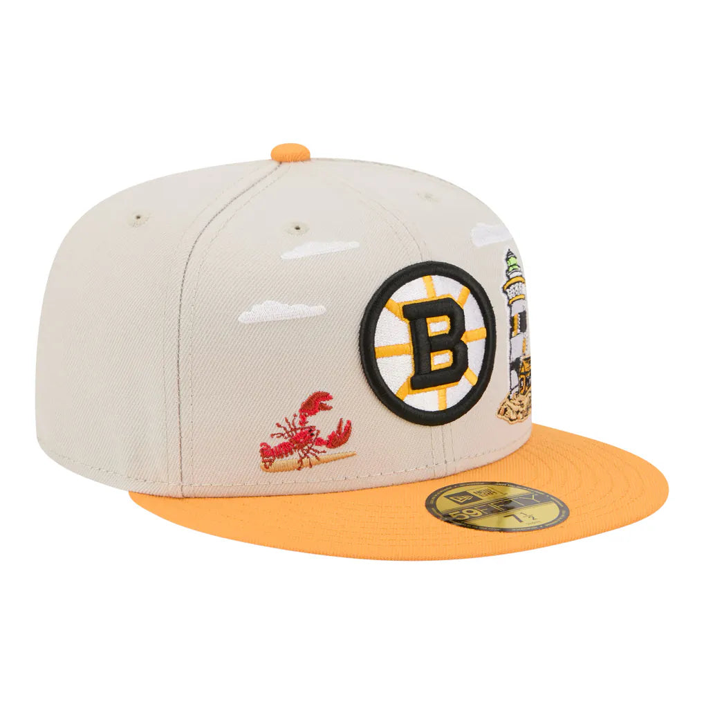 Boston Bruins New Era Localized City Icon 59FIFTY Fitted Hat - Tan/Gold