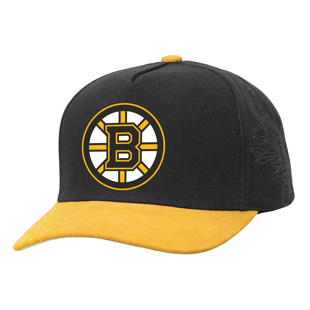 Boston Bruins Mitchell & Ness May Flowers Pro Crown Adjustable Hat - Black/Gold