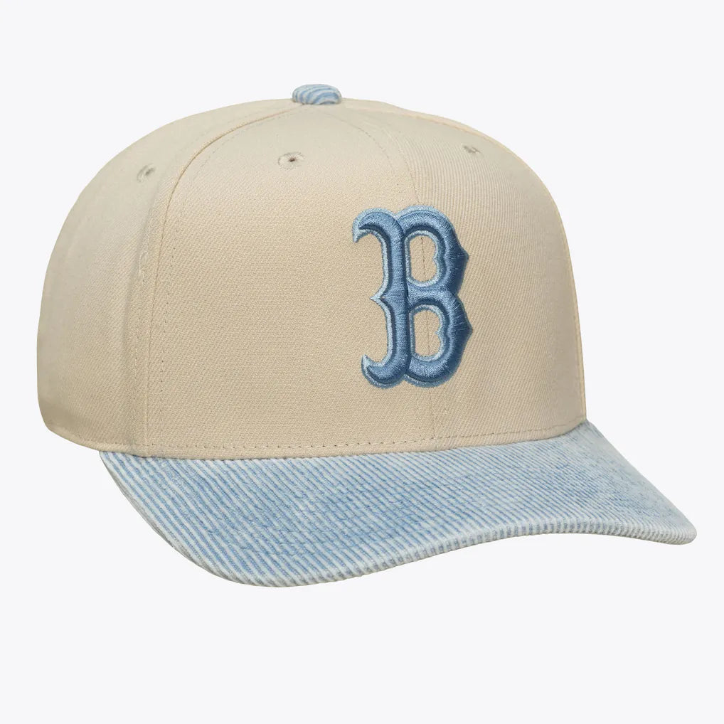 Boston Red Sox Mitchell & Ness Washed Corduroy Pro Crown Snapback Hat - Cream/Light Blue
