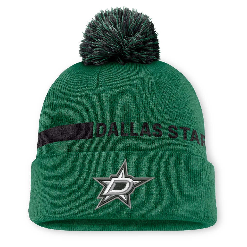 Dallas Stars Fanatics Authentic Pro Rink Cuffed Knit Hat with Pom - Kelly Green Techwosell