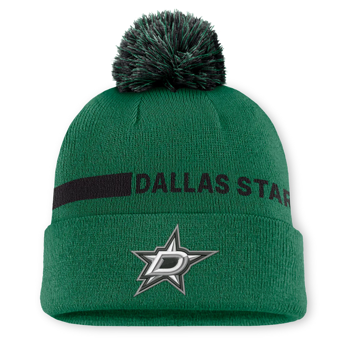 Dallas Stars Fanatics Authentic Pro Rink Cuffed Knit Hat with Pom - Kelly Green