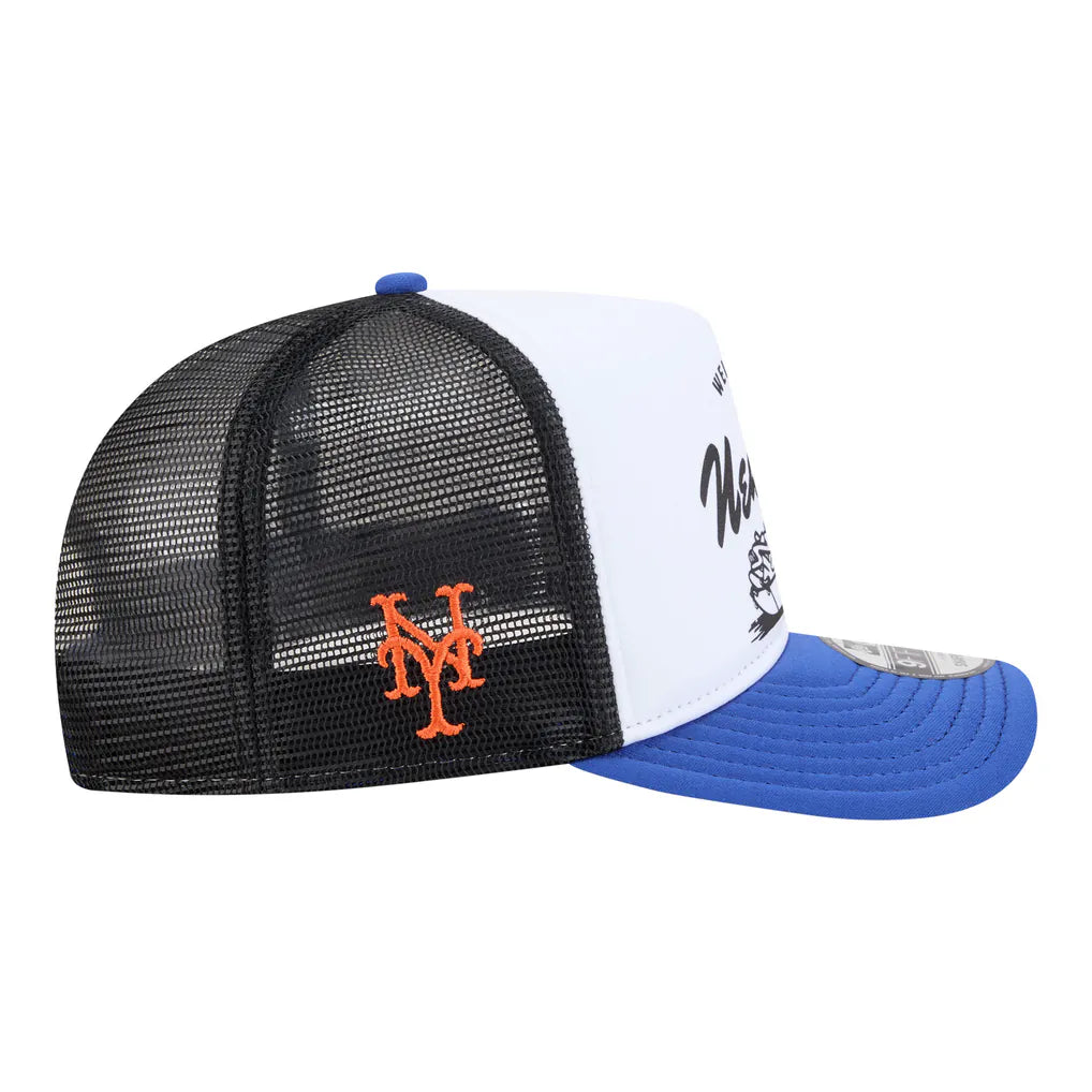 New York Mets New Era Foodie A-Frame 9FIFTY Trucker Snapback Hat - White/Royal