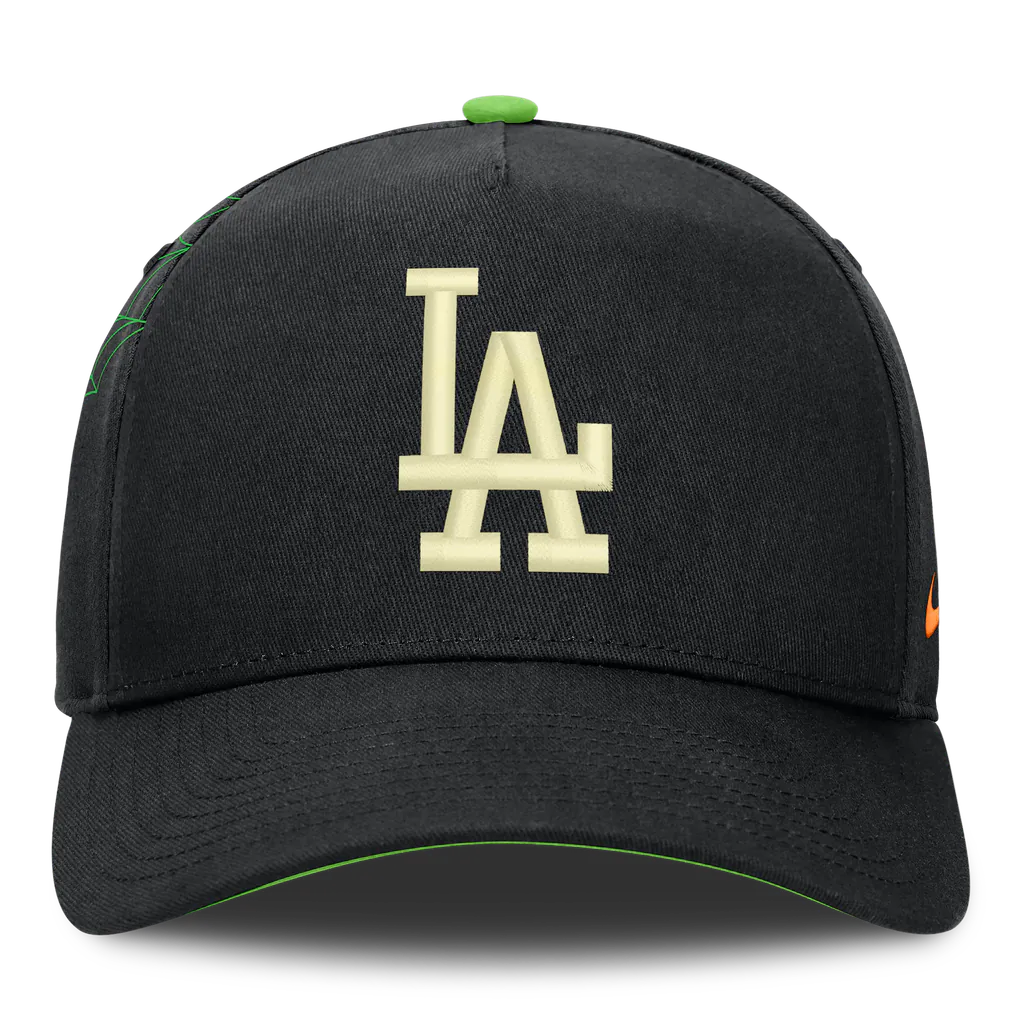 Los Angeles Dodgers Nike Halloween Glow in the Dark Rise Dri-FIT A-Frame Adjustable Hat - Black Techwosell