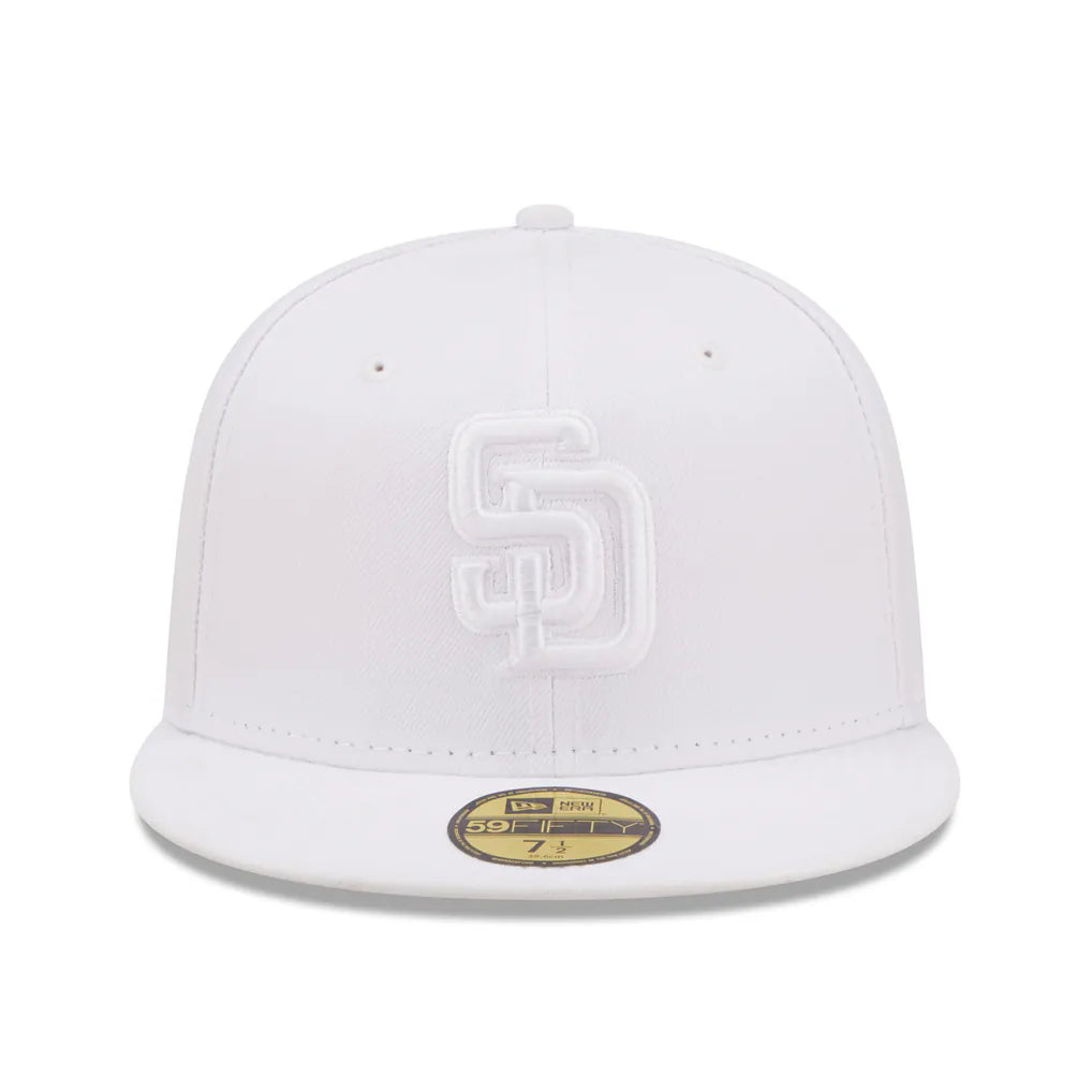 San Diego Padres New Era White on White 59FIFTY Fitted Hat Techwosell