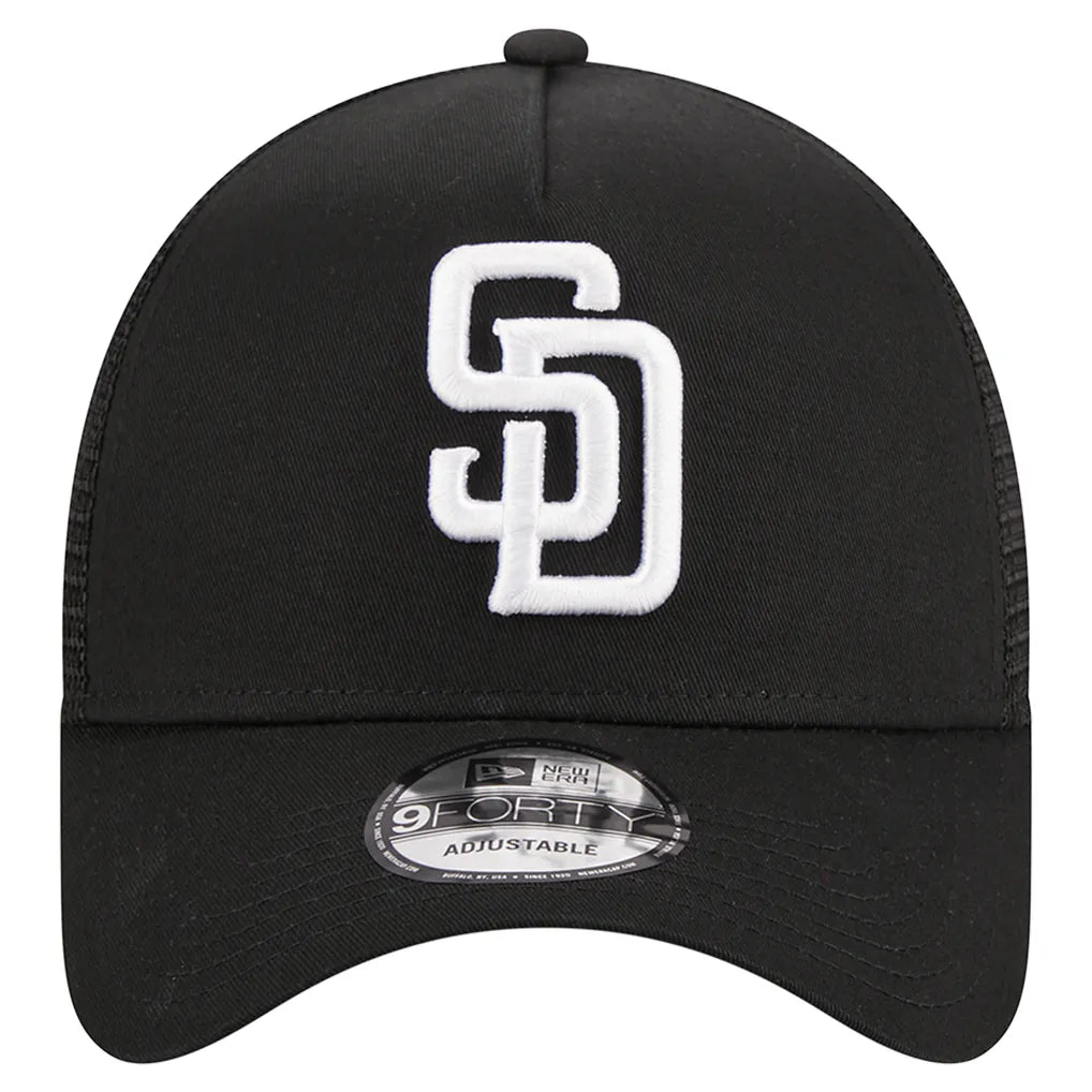 San Diego Padres New Era A-Frame 9FORTY Trucker Adjustable Hat - Black Techwosell