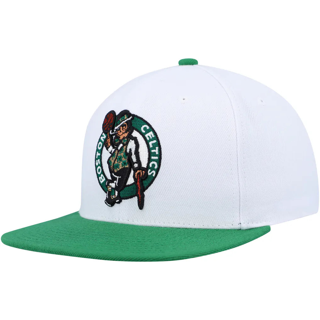 Boston Celtics Mitchell & Ness Side Core 2.0 Snapback Hat - White/Green Techwosell