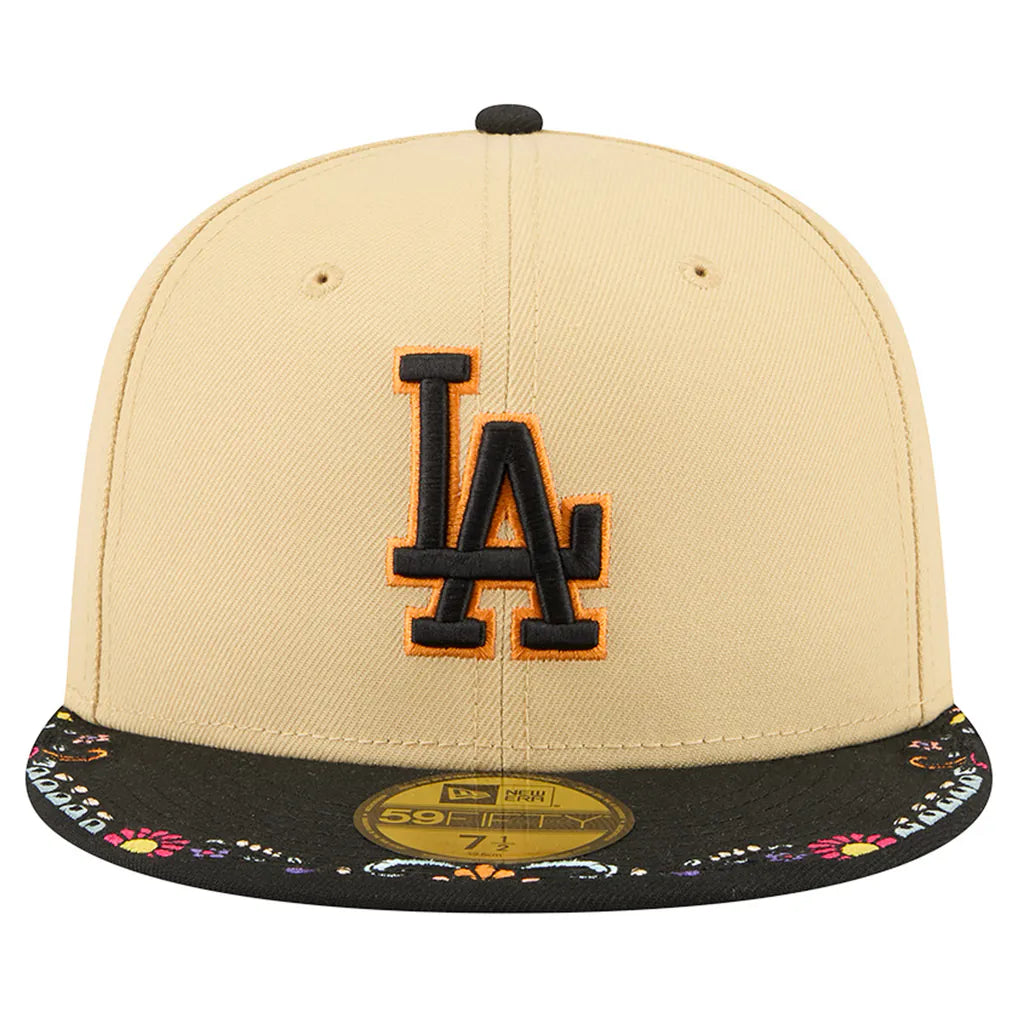 Los Angeles Dodgers New Era Two-Tone Embroidered Visor 59FIFTY Fitted Hat - Light Beige Techwosell