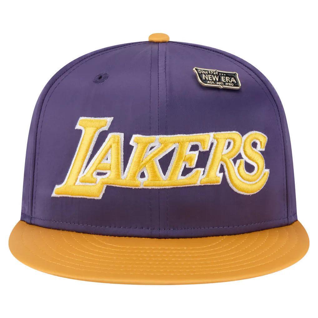 Los Angeles Lakers New Era Throwback Satin Vintage Pin Two-Tone 59FIFTY Fitted Hat - Purple/Gold Techwosell