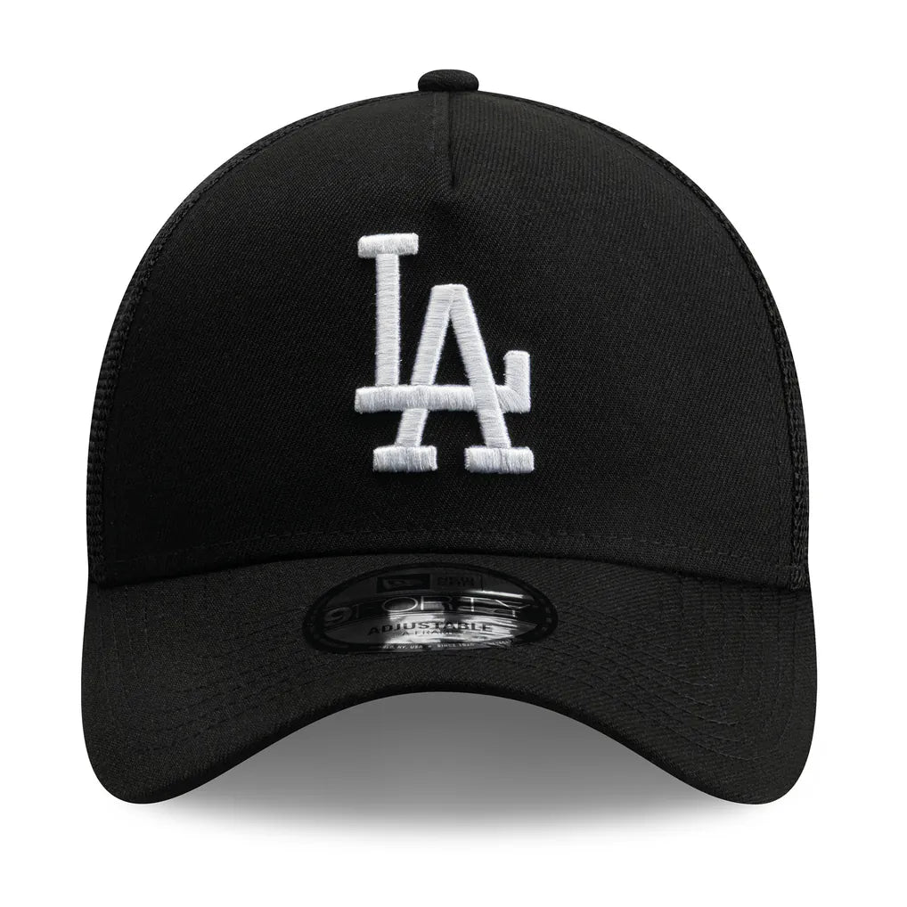 Los Angeles Dodgers New Era Side Script 9FORTY A-Frame Trucker Adjustable Hat - Black Techwosell