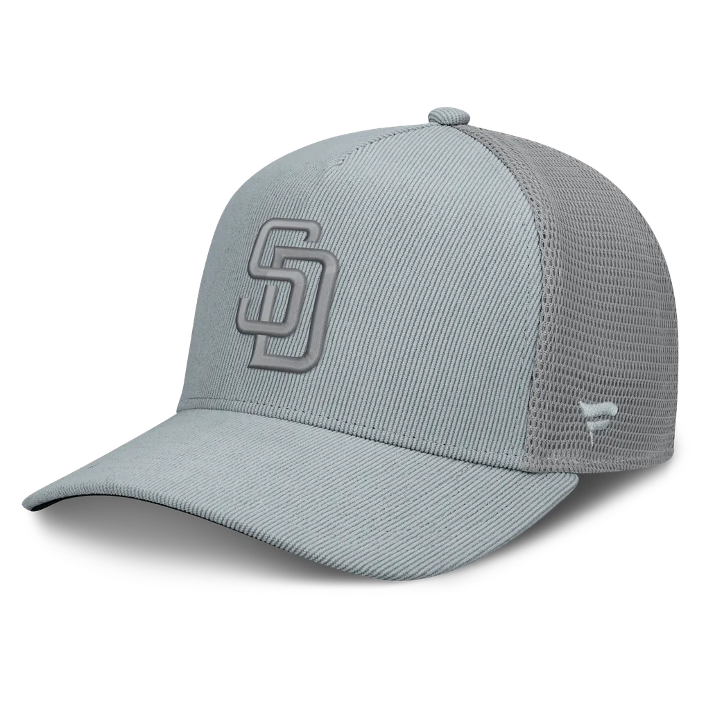 San Diego Padres Fanatics Corduroy Relief Trucker Adjustable Hat - Gray