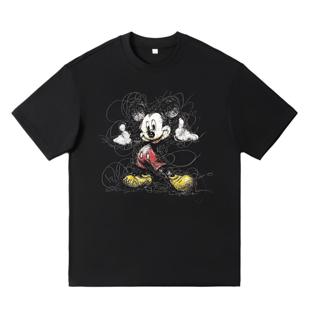 Balenciaga Black Mickey Mouse T-Shirt Without Collar Techwosell