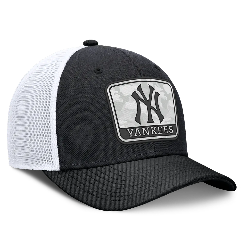 New York Yankees Nike Camo Rise Trucker Dri-FIT Adjustable Hat - Black/White