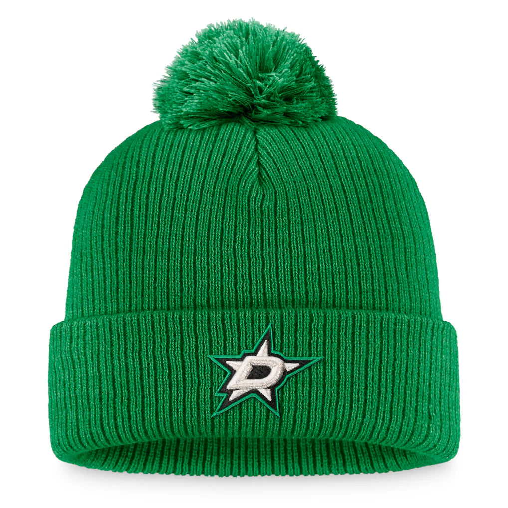 Dallas Stars Fanatics Primary Logo Cuffed Knit Hat with Pom - Kelly Green