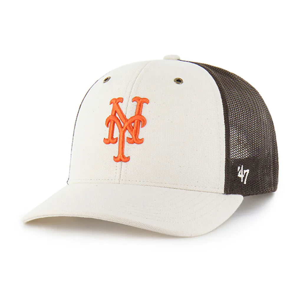 New York Mets Carhartt x '47 Undyed Trucker Adjustable Hat - Natural/Brown