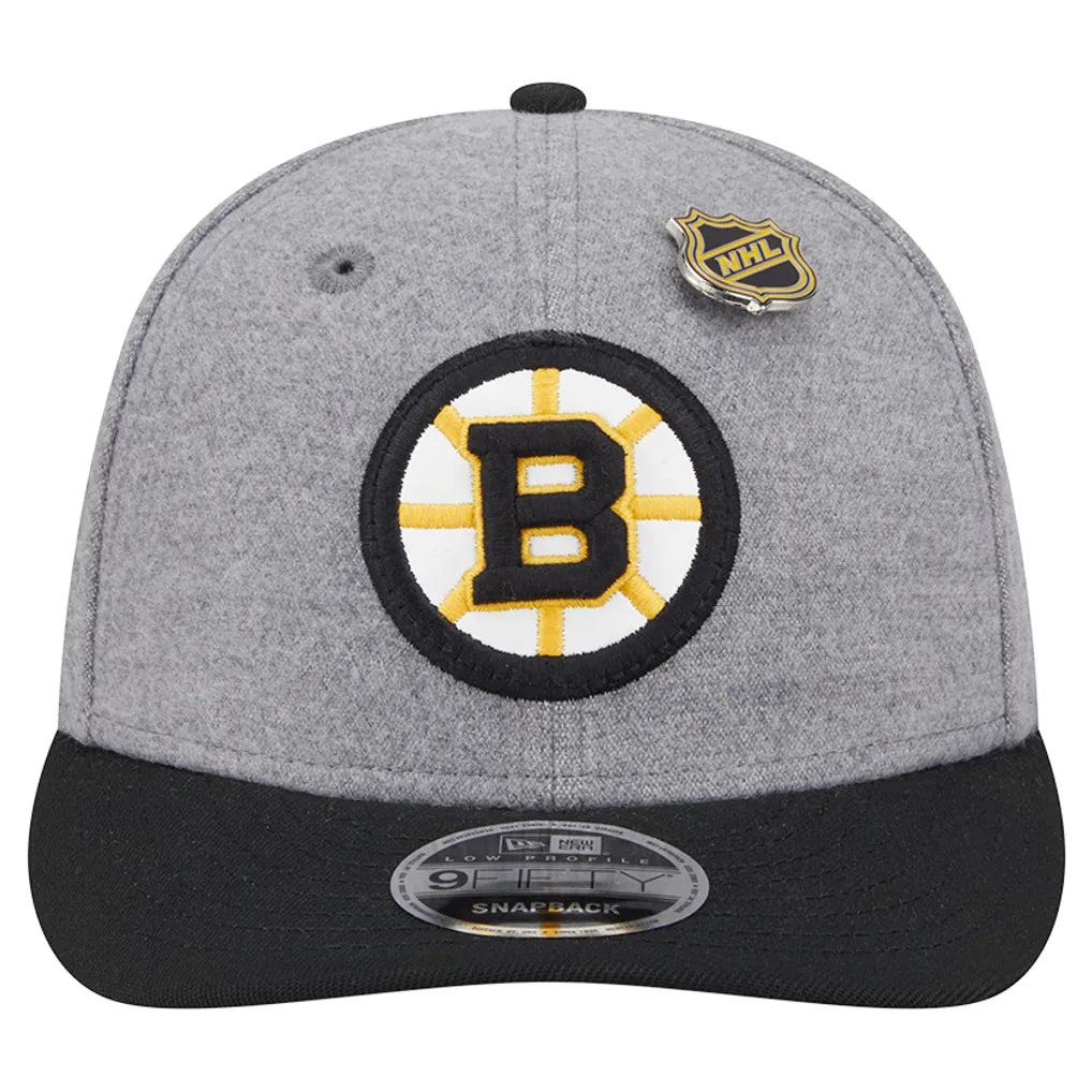 Boston Bruins New Era Wool Pin Low Profile 9FIFTY Snapback Hat - Gray/Black