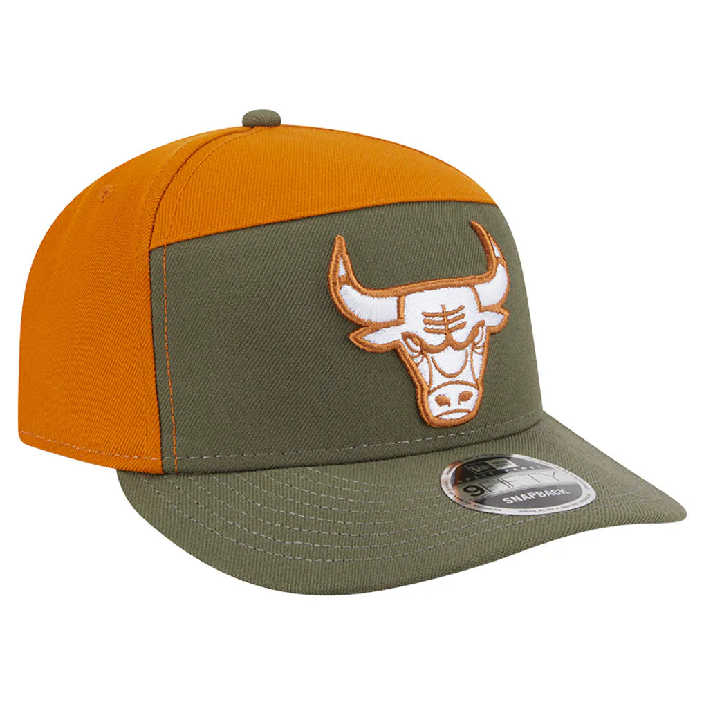 Chicago Bulls New Era Two-Tone Color Pack Split Panel 9FIFTY Adjustable Hat - Olive/Burnt Orange