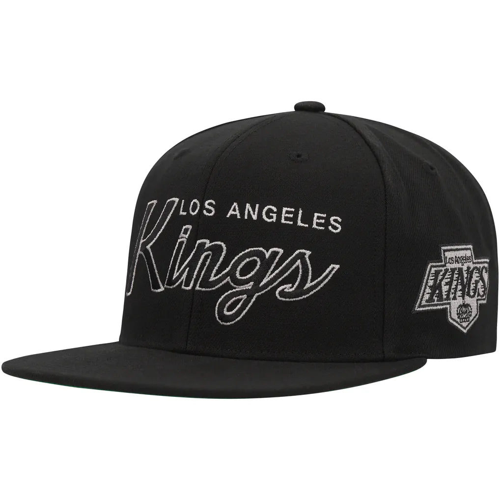 Los Angeles Kings Mitchell & Ness Core Team Script 2.0 Snapback Hat - Black Techwosell