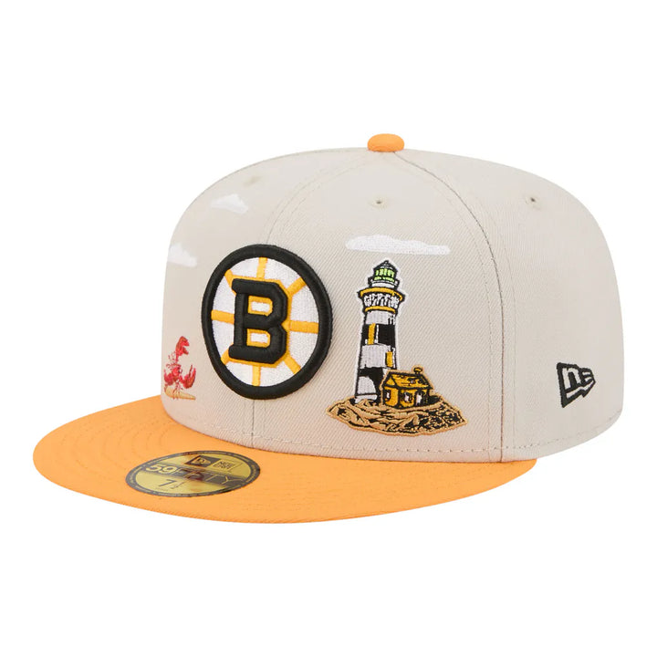 Boston Bruins New Era Localized City Icon 59FIFTY Fitted Hat - Tan/Gold
