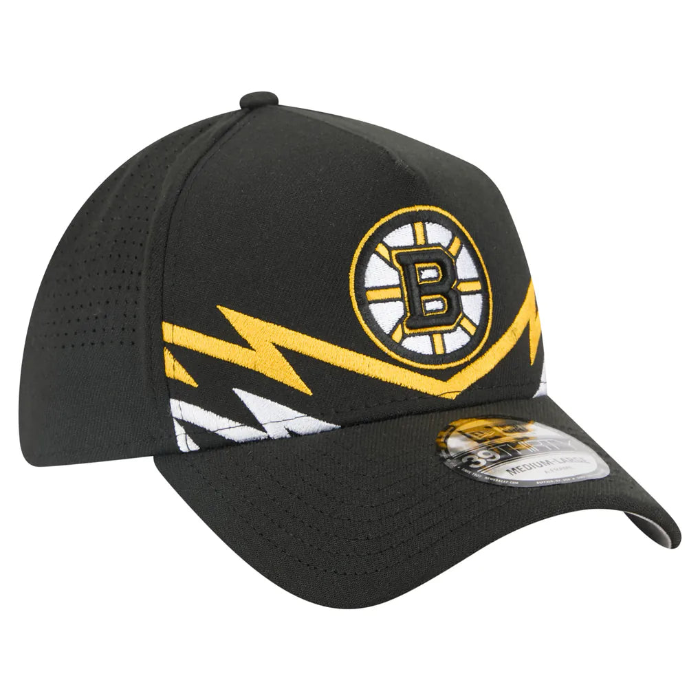 Boston Bruins New Era 39THIRTY A-Frame Perforated Flex Hat - Black Techwosell