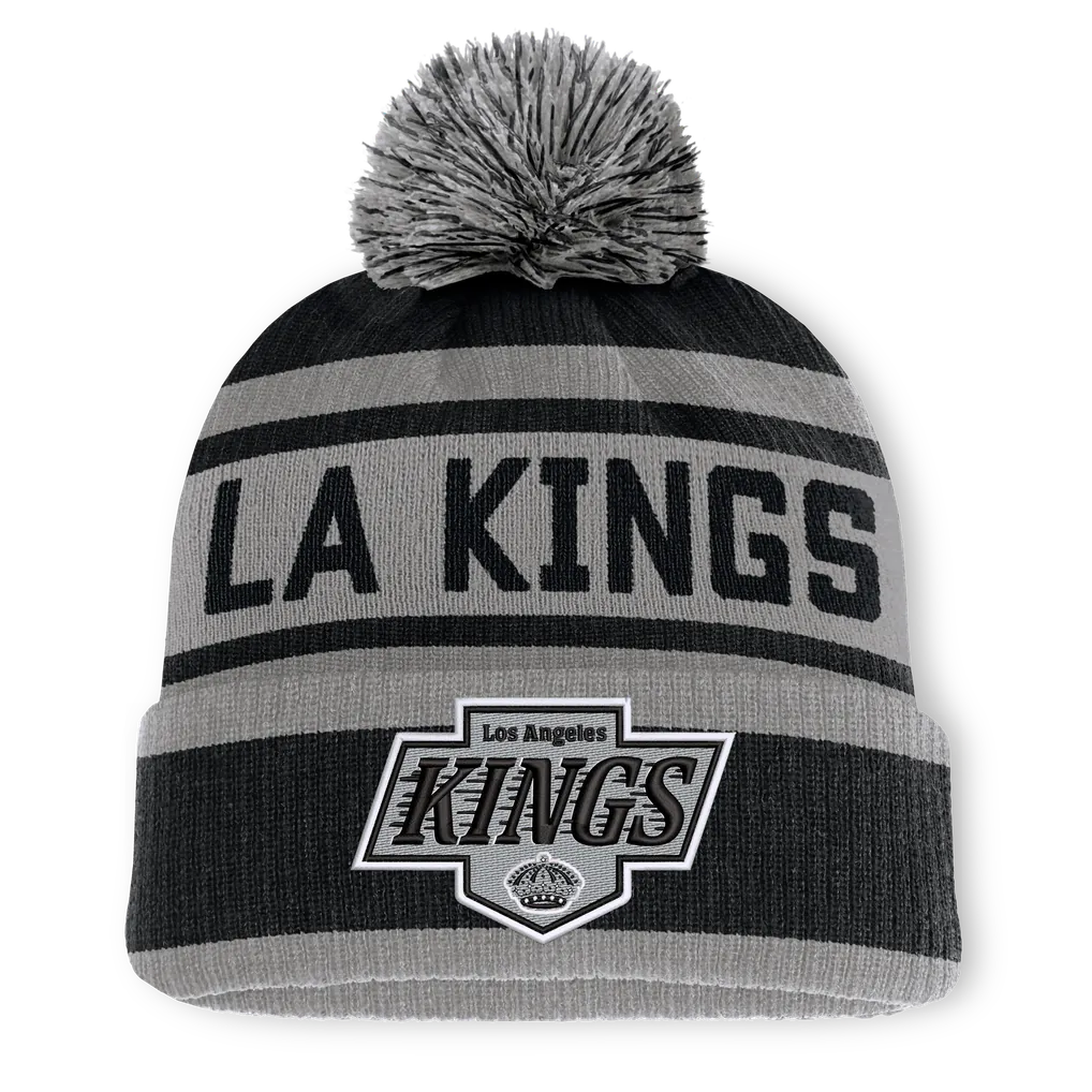 Los Angeles Kings Fanatics Fundamental Cuffed Knit Hat with Pom - Black/Silver