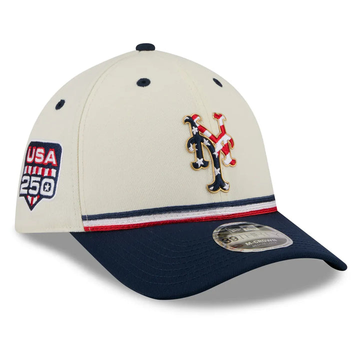 New York Mets New Era USA 250 Fourth of July 39THIRTY M-Crown Flex Hat - Cream/Navy