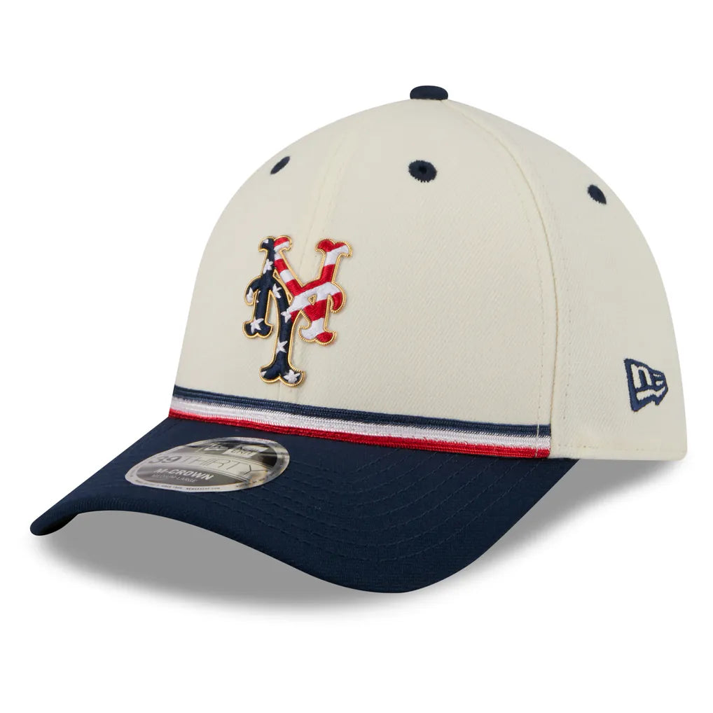 New York Mets New Era USA 250 Fourth of July 39THIRTY M-Crown Flex Hat - Cream/Navy Techwosell