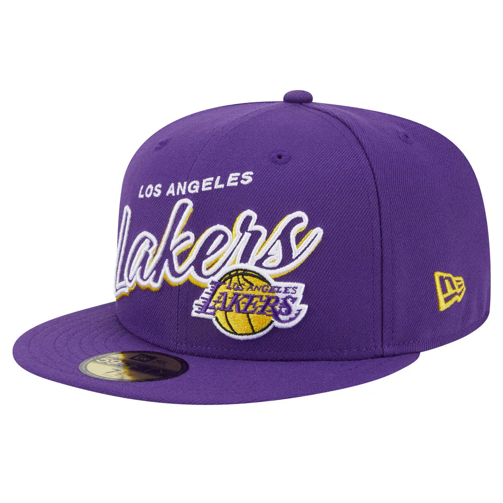 Los Angeles Lakers New Era Sport Night Script Sided 59FIFTY Fitted Hat - Purple