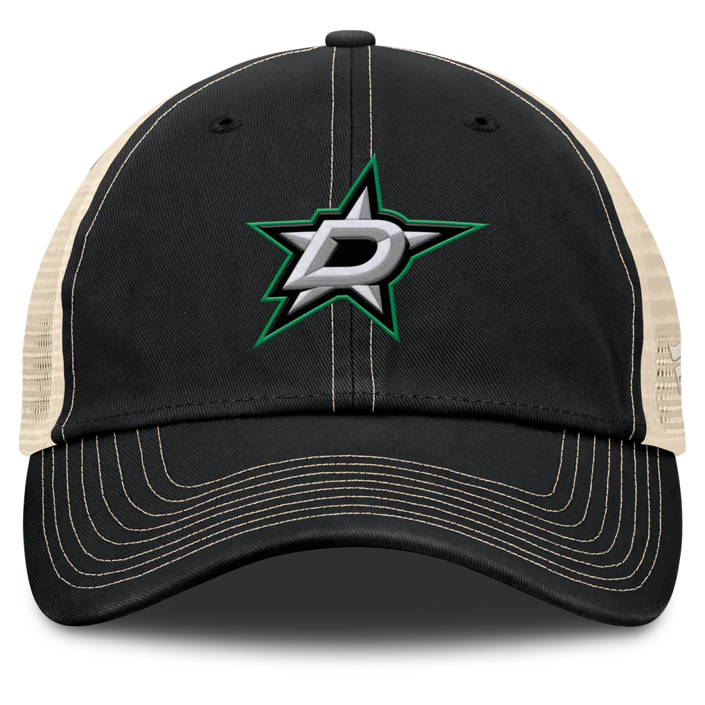 Dallas Stars Fanatics Rival Trucker Adjustable Hat - Black/Natural