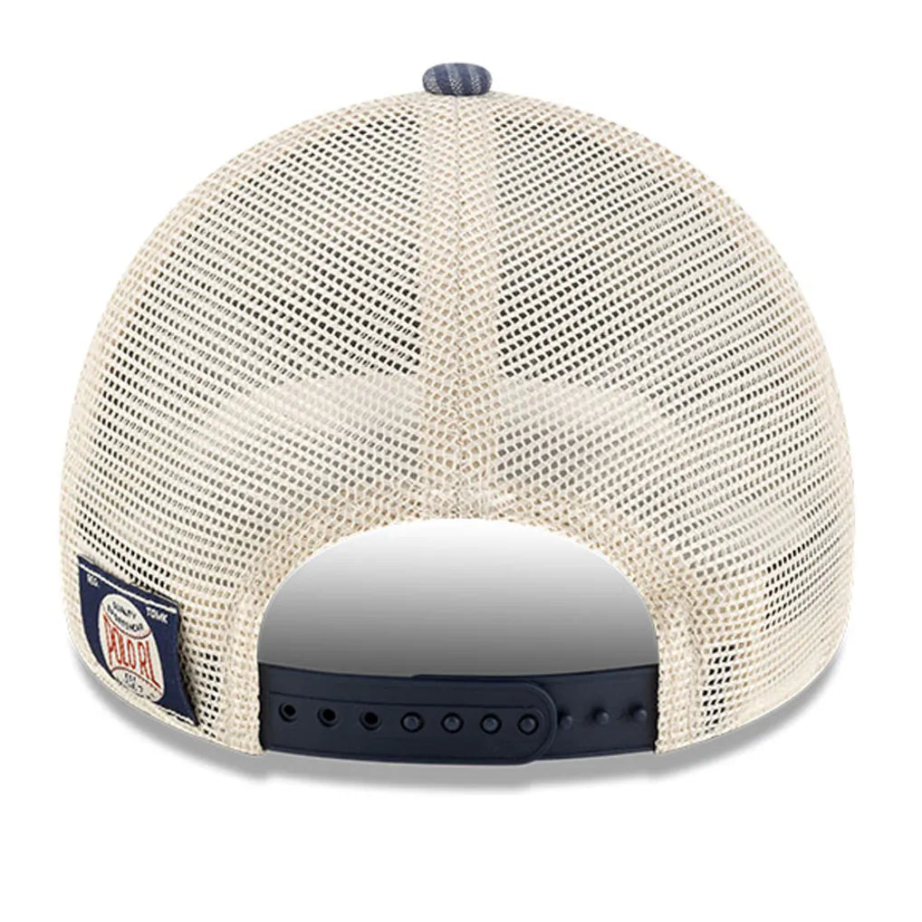New York Yankees New Era x Ralph Lauren Plaid 9FORTY A-Frame Trucker Adjustable Hat - Navy/Light Beige Techwosell