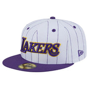 Los Angeles Lakers New Era Wordmark Pinstripe 59FIFTY Fitted Hat - White Techwosell