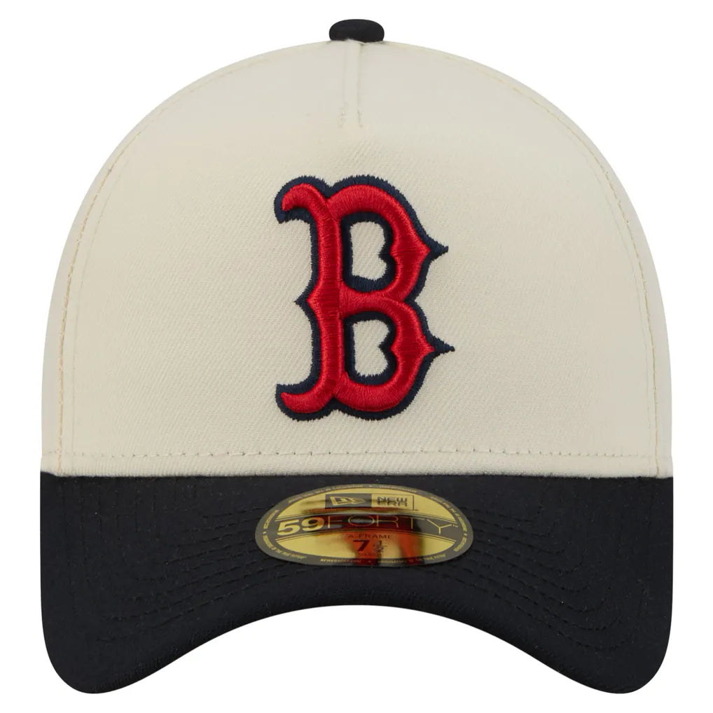 Boston Red Sox New Era Chrome A-Frame 59FORTY Fitted Hat - Cream Techwosell