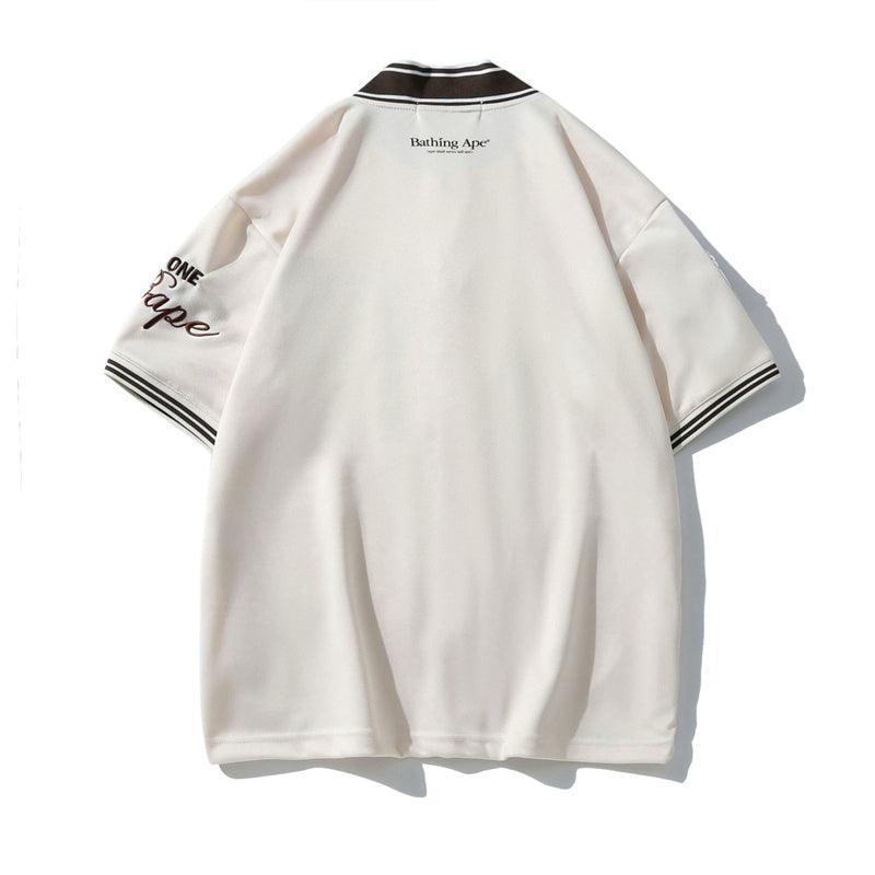 BATHNIG APE Men's BASEBALL JERSEY S/S SHIRT Brown / Ivory / Green Techwosell