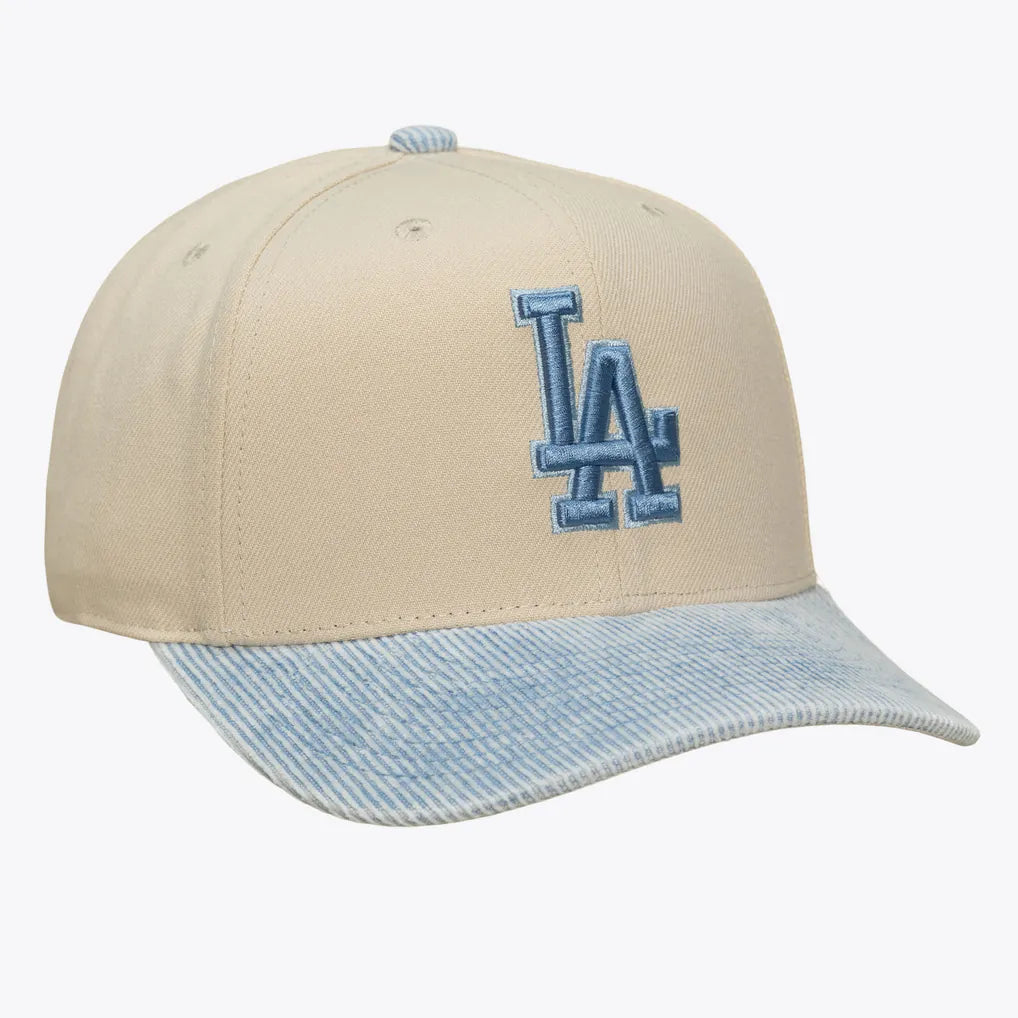 Los Angeles Dodgers Mitchell & Ness Washed Corduroy Pro Crown Snapback Hat - Cream/Light Blue