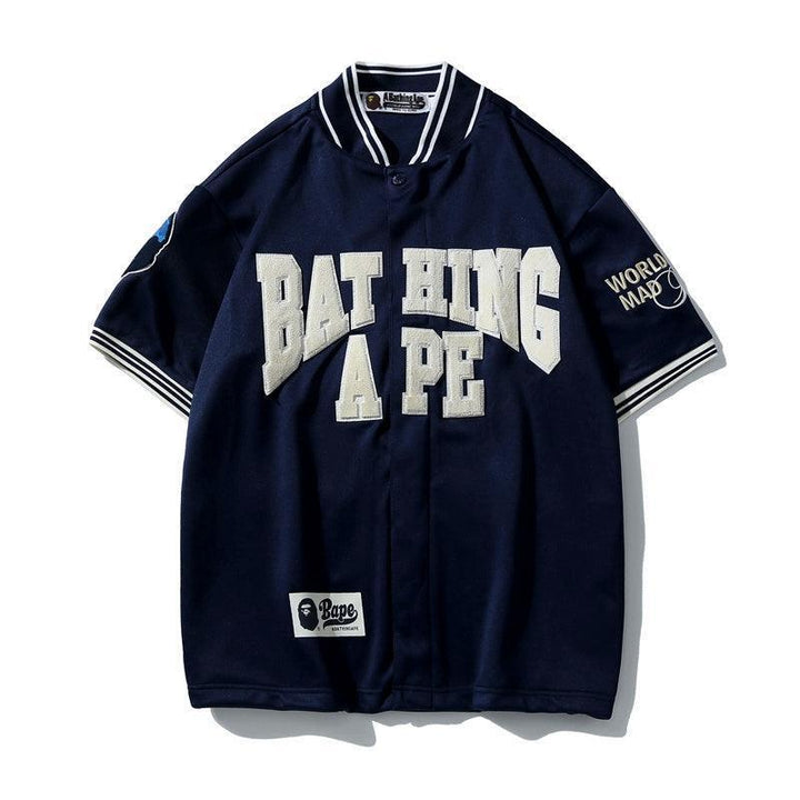BATHNIG APE Men's BASEBALL JERSEY SHIRT Navy / Ivory / White