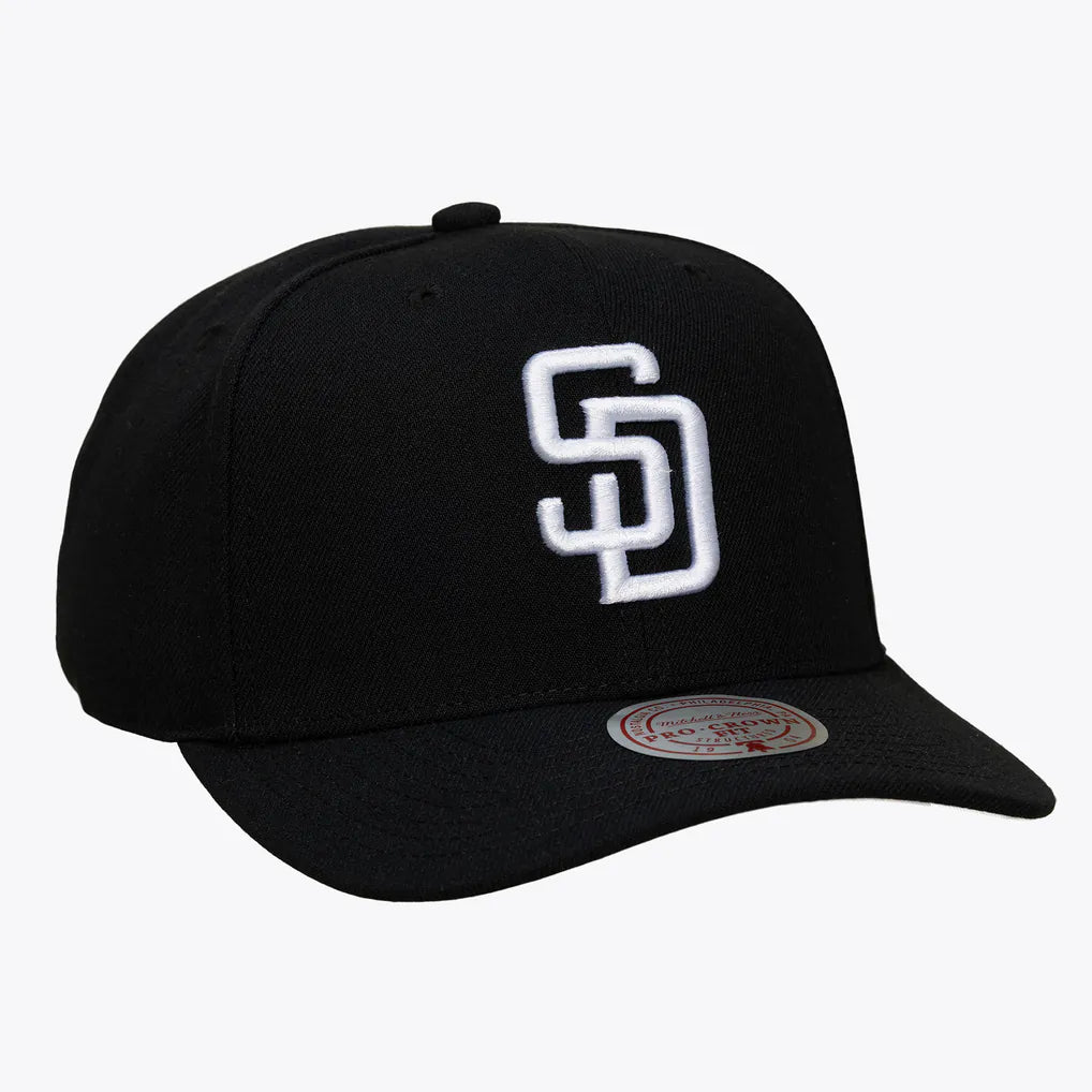 San Diego Padres Mitchell & Ness Black and White Pro Crown Snapback - Black Techwosell