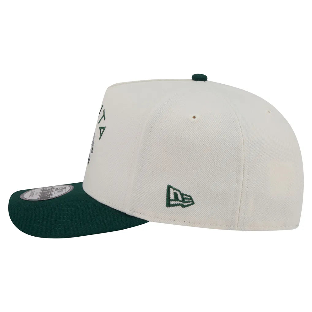Atlanta Braves New Era Chrome A-Frame 9FIFTY Snapback Hat - Cream/Dark Green Techwosell