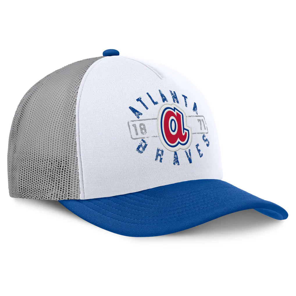 Atlanta Braves Fanatics Designated A-Frame Foam Front Trucker Adjustable Hat - White/Royal