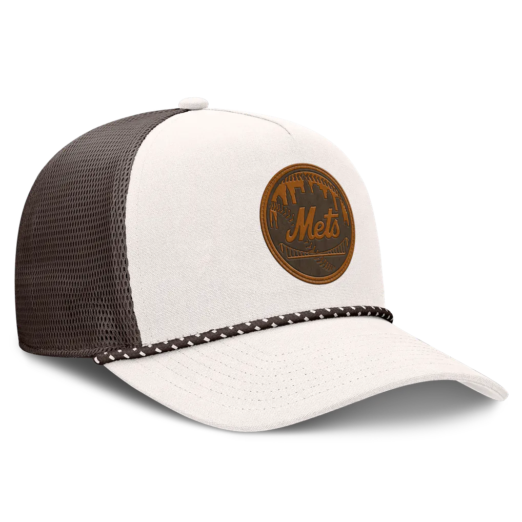 New York Mets Fanatics Level Up Bronco Adjustable Trucker Hat - Cream/Brown
